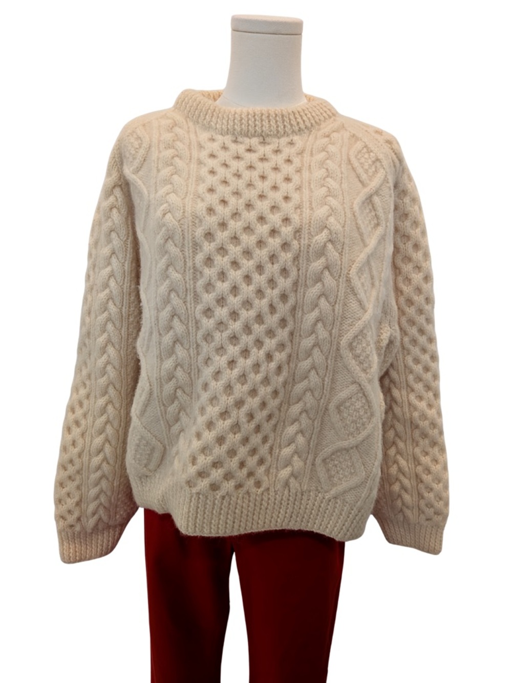 Lands' End Cream Cable Knit Crewneck Sweater